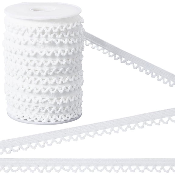 30 Yards Picot Edged Lingerie Sewing Elastic Polyester Elastic Trim for Undergarment Sewing Project with 1Pc Plastic Empty Spools White for Handmade