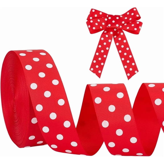 30 Yards Polka Dot Ribbon 1.5 inch Wide Red with White Dots Ribbons Grosgrain Ribbons Gift Wrapping Decor