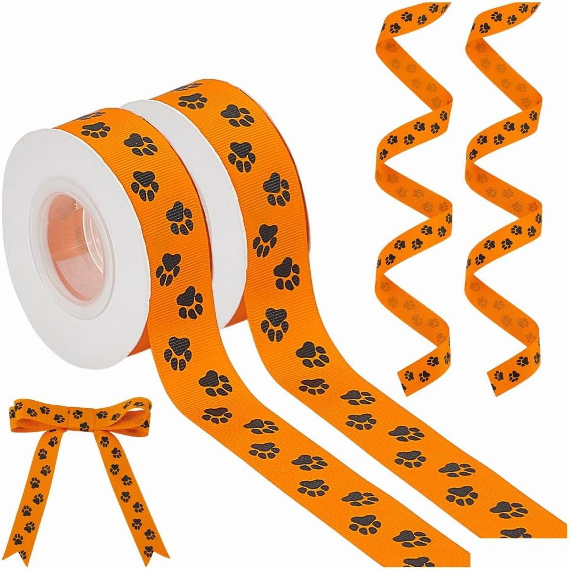30 Yards x 1 Inch Paw Prints Ribbon Grosgrain Ribbon Orange Wrapping ...