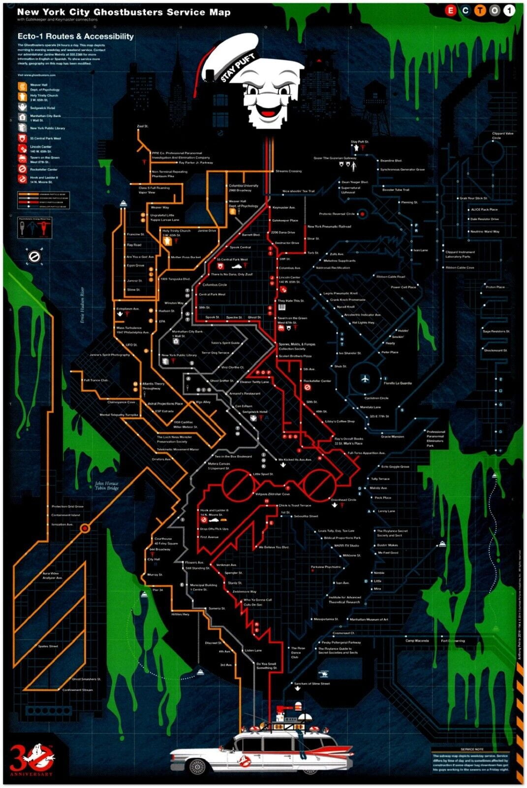 30 Year Anniversary Ghostbusters Map Movie Poster, Print, Wall Art (8x12Inches(US/CANonly