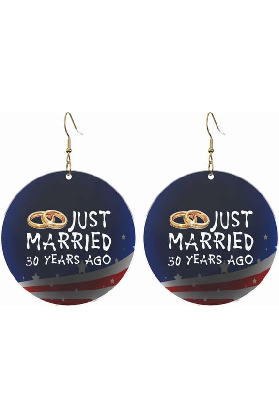 30 Year Best Wedding Anniversary Him Her Just Married 30 Years Fashionable Round Acrylic Earrings Lightweight Changeable For All Occasions[k291]