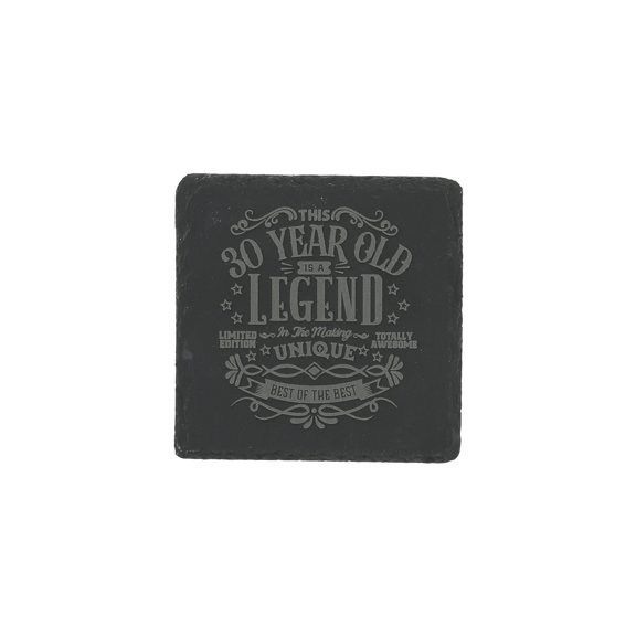 Pavilion Gift Company - 30 Years - 4" x 4" Slate Engraved Drink Cup Coaster Milestone Birthday Party Bar Accessory