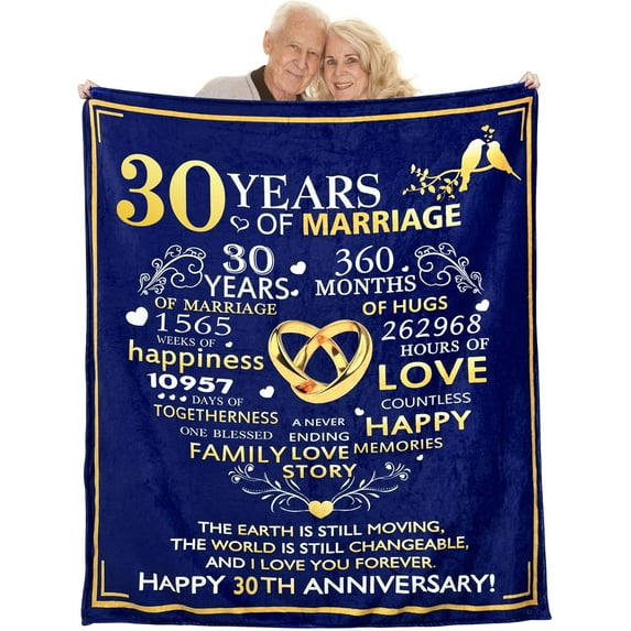 30 Years of Marriage Present Anniversary Bed Throw Blanket 60 * 50 Inches- 30th Wedding for Couples Parents Women Men Husband Wife Mum Dad Grandma Grandad Friends(30 years of marriage)