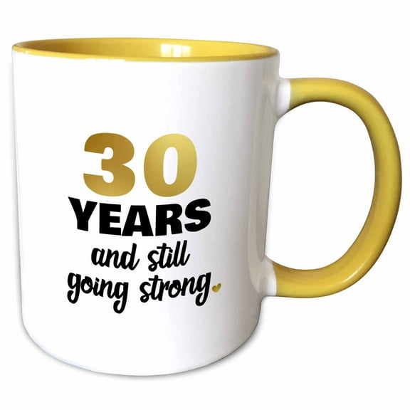 3drose, 30 Years Still Going Strong Thirtieth Gift for 30th Wedding Anniversary, 15oz Two-tone Yellow Mug