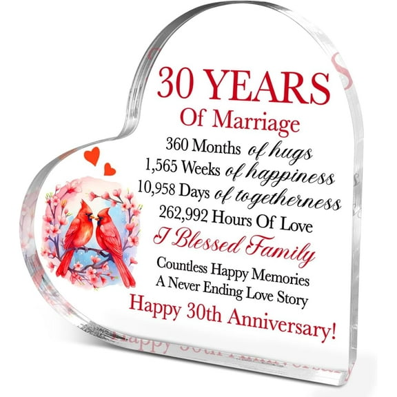 30 Years of Marriage Gifts for Women 30 Years Wedding Anniversary Acrylic Heart Plaque Keepsake Gifts for Couple Parent Husband Him Her 3.9x3.9 Inch