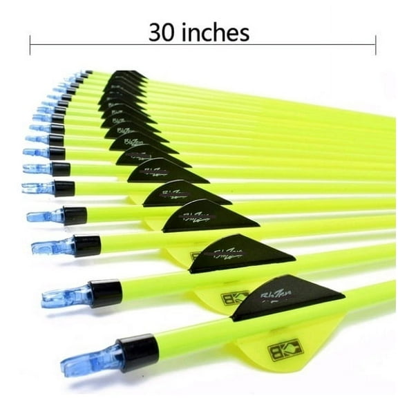 30" Yellow Carbon Arrows Archery Arrow Fletching for Compound Recurve Bow Spine 500 Hunting Arrows Fluorescent Green Arrow-12PCS