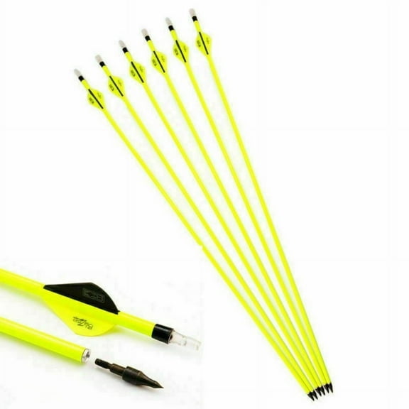 30" Yellow Carbon Arrows Archery Arrow Fletching for Compound Recurve Bow Spine 500 Hunting Arrows Fluorescent Green Arrow-12PCS
