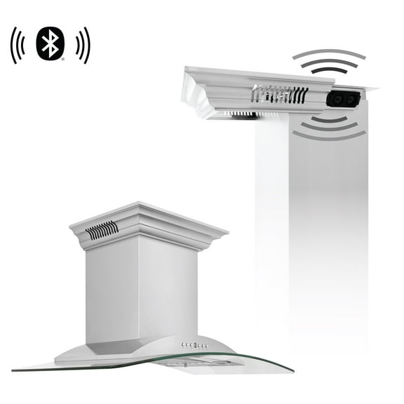 30" ZLINE CrownSound Ducted Vent Wall Mount Range Hood in Stainless Steel with Built-in Bluetooth Speakers (KNCRN-BT-30)