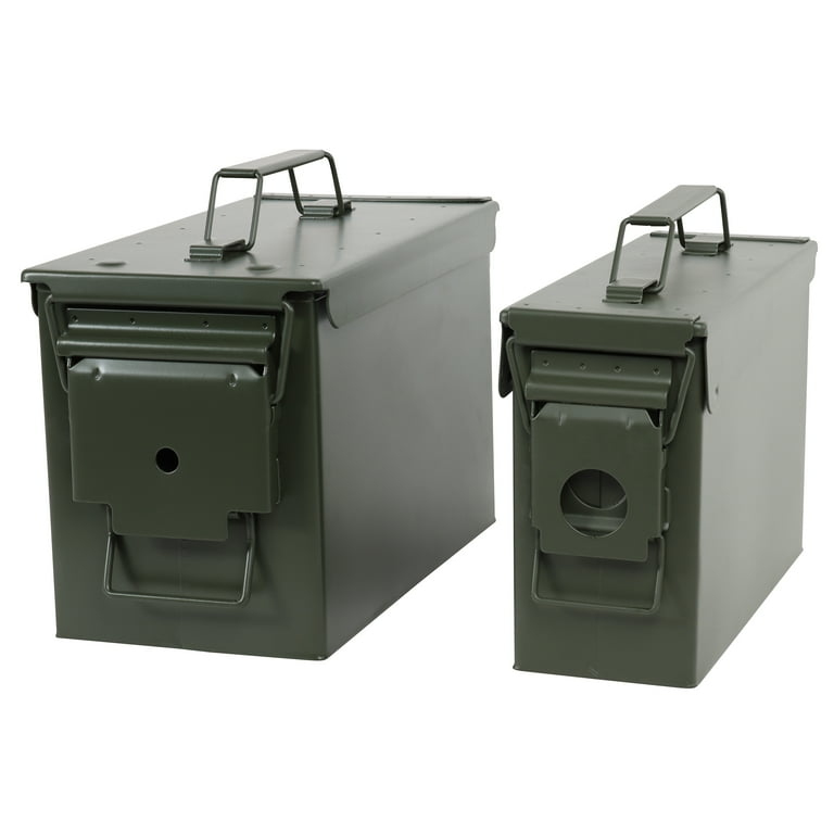 30 and 50 Cal Metal Gun Ammo Can 2-Pack – Military Steel Box Set