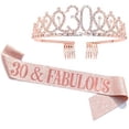 thumbnail image 1 of "30 and Fabulous" Sash & Rhinestone Tiara Set - 30th Birthday Gifts Birthday Sash for Women Birthday Party Supplies (Rose Gold), 1 of 3