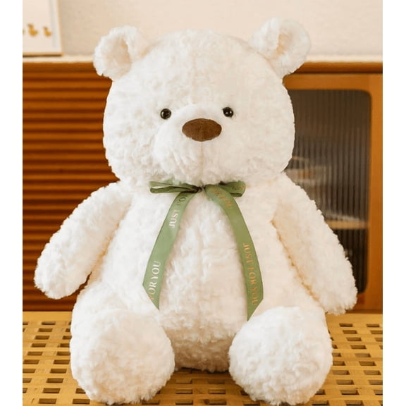 A 30-centimeter-long white teddy bear stuffed toy, it is a cute plush bear toy that is perfect for giving to children, as a birthday gift, Valentine's Day gift, or for home decoration. It is a huggab