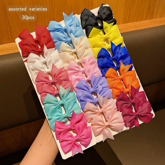 30 colored random bow fabric hair clips suitable for daily use as hair accessories