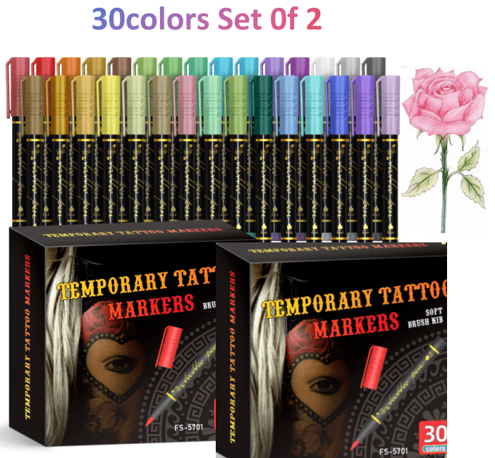 30 colors Body Art Marker Pen Body Art Pens Quick-Drying Body Art Pen Marking Skin Design Body Art,Set of 2