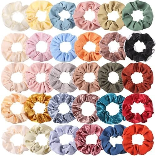 30 count Cute Hair Scrunchies for Women & Girls - Kawaii Colorful Elastic Bands Ponytail Holders - Hair Ties Accessories