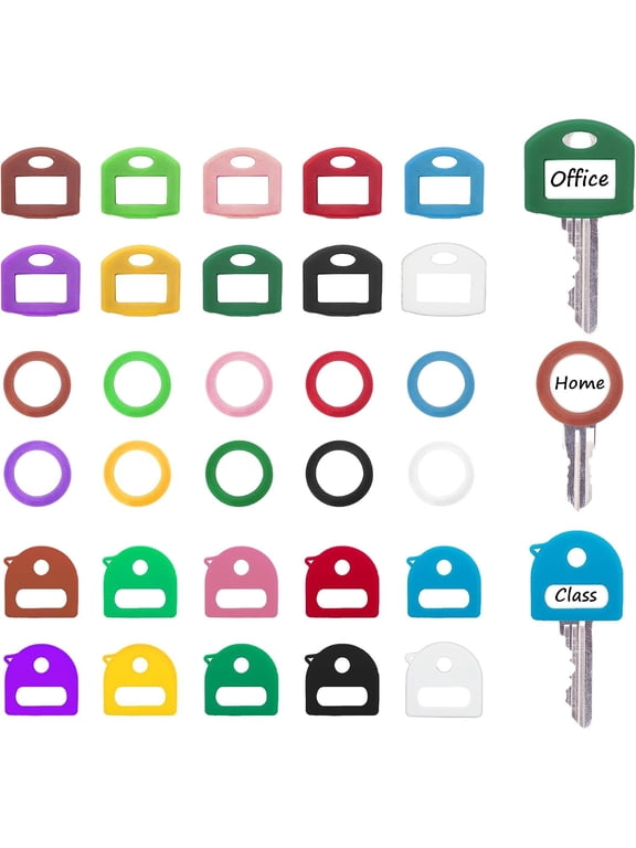 30 count Key Covers Caps, Colorful Key Tags Protectors with Blank Labels for Easy House Key and Organization