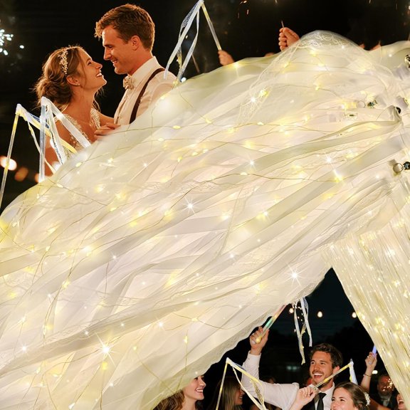 30 count Light up Wands for Wedding, Wedding Wands Streamers with Ribbons & Bells, 3 Light Modes,LED Wedding Sparklers for Send Off, Year, Birthday, Party, Parties, and Celebrations (Warm White)