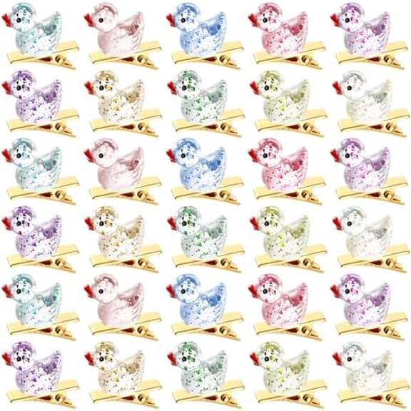 30 count Mini Hair Clips Cute Hairpin for Adult Rave Hair Clips for Women Adult Christmas Music Festival Holiday Party Decor(10 Color,Glitter Duck)