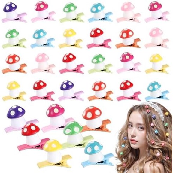 30 count Mini Hair Clips Cute Hairpin for Adult Rave Hair Clips for Women Adult Easter Festival Holiday Party Decor(Colorful,Mushroom)