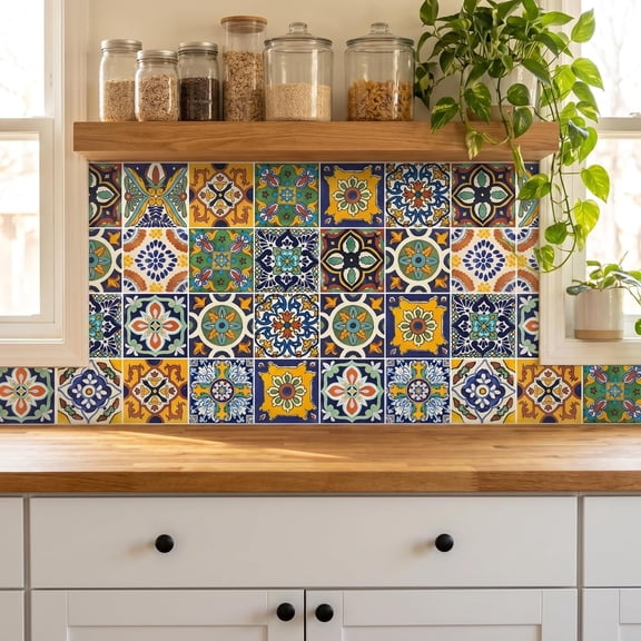 30 count Moroccan Tile Stickers Peel and Stick Backsplash - Self-Adhesive  Wall  for Kitchen & Bathroom - 4x4 Inch Decorative Removable