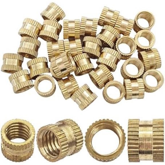 30 count Printing Brass Nuts, M8 x 8mm H x 10mm Brass Knurled Insert Nuts, Female Threaded Embedment Nuts for Printing Printer Automotive Plastic Shell