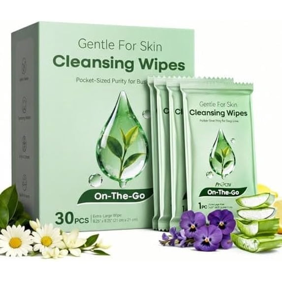30 count Rinse-Free Wipes, Ultra Thick Shower Wipes for , Disposable & Travel Essentials, , Green & Aloe-Infused, XL Cleansing Wipes for Workout Cleanup & Hygiene