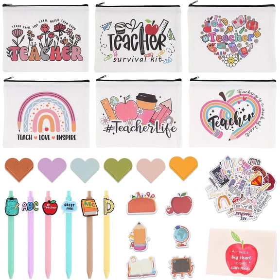 30 count Teacher Appreciation Gifts In Bulk With Makeup Bag Pen 50 count Stickers Sticky Notes Greeting Card Teacher Appreciation Gifts, End Of Year Teachers For Women, Thank You Teachers Supplies