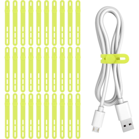 30 count   Ties -  & Washable with Adjustable Locking Buckles, High Elasticity  Management Straps for , Office, School, Travel Essential Cord Organizer (Light Green)