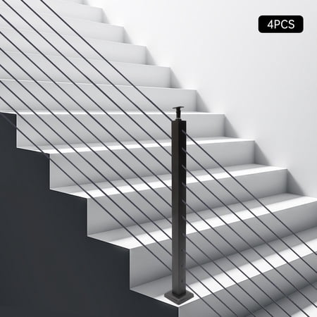 30°-drilled Stair Post 36"x2"x2" Adjustable Top Angle Line Post Top Mount Stainless Steel Black Finish Wood Concrete Level Deck Cable Railing Post