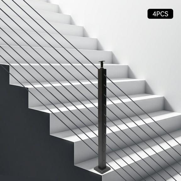 30-drilled Stair Post 36"x2"x2" Adjustable Top Angle Line Post Top Mount Stainless Steel Black Finish Wood Concrete Level Deck Cable Railing Post