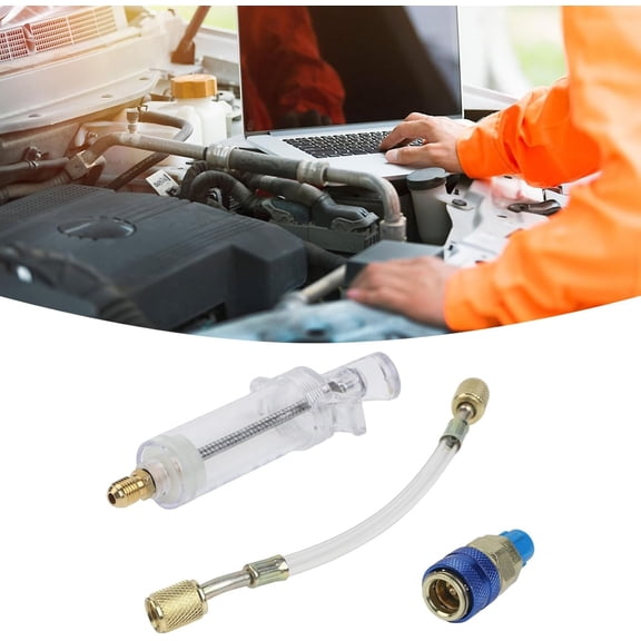 30 for mL for R134a AC Oil & Dye Injector with 1/4" SAE Low-Side Quick-for Connect Fitting for Automotive HVAC Service - Steel/Brass Construction