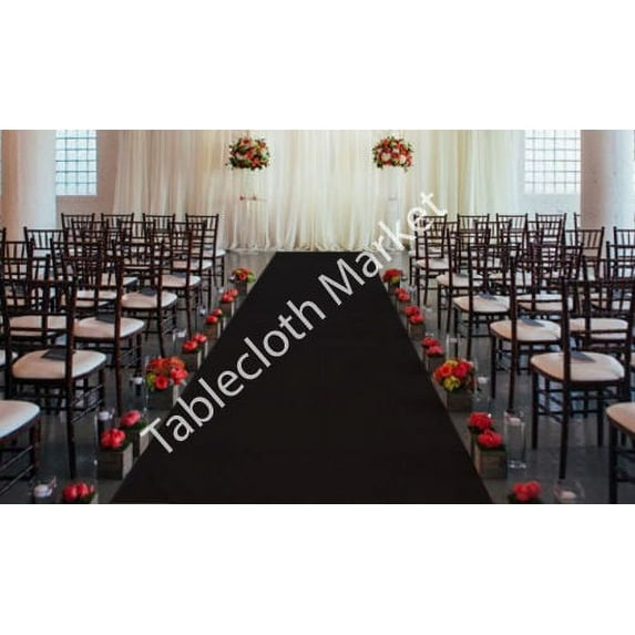 30 ft Satin Aisle Runner 60" wide 100% Seamless Fabric Wedding 20 Colors", Black
