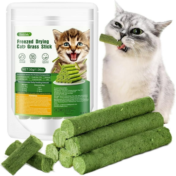 30 g Cat Grass Snack, Cat Grass Sticks Naturally Dried Snacks for Cats for Hairball Removal and Dental Care, Catnip, Cat Grass Stick