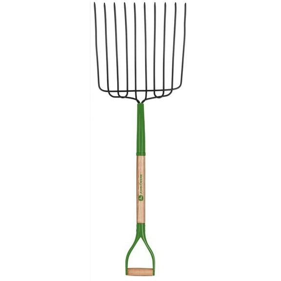 30 in. 10 Tine Steel Bedding Fork with Wood Handle, Green