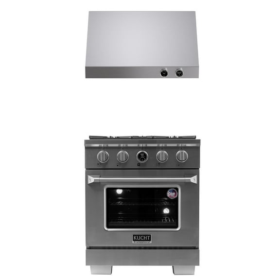 30 in. 4.2 cu. ft. 4 Burners Dual Fuel Range + Under Cabinet Range Hood