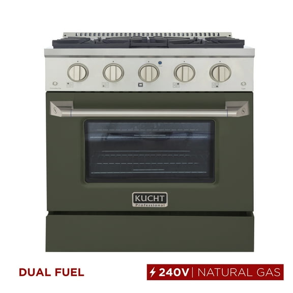 30 in. 4.2 cu. ft. Dual Fuel Range Natural Gas Sealed Burners in Olive Green .