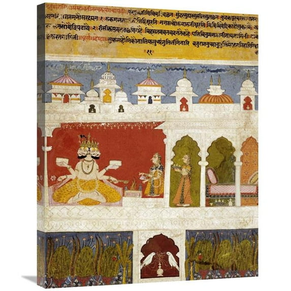 30 in. A Lady on a Terrace Offers the Ancient Vedic Ritual Sacrifice to Brahma Art Print - Khambavati Ragini