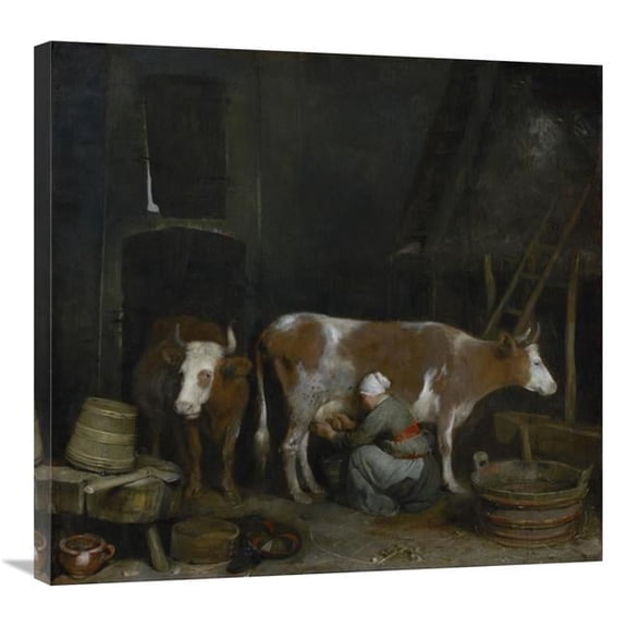 30 in. A Maid Milking A Cow in A Barn Art Print - Gerard Ter Borch
