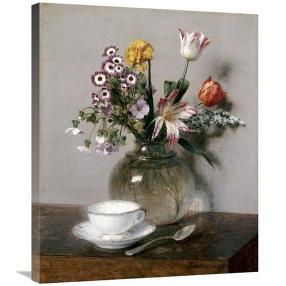 30 in. A Vase of Flowers with a Coffee Cup Art Print - Henri Fantin-Latour