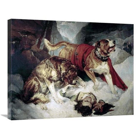 30 in. Alpine Mastiffs Reanimating a Distressed Traveller Art Print - Sir Edwin Landseer
