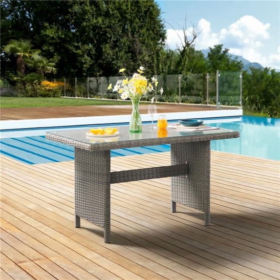 30 in. Asti All-Weather Wicker Outdoor Dining Table with Glass Top, Gray