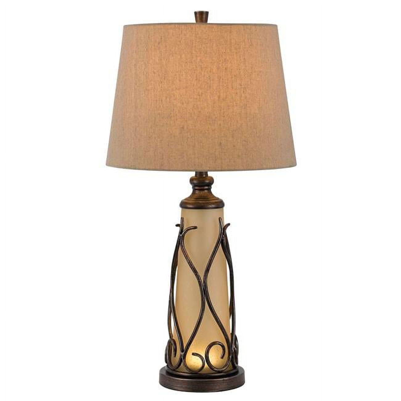 30" Bronze Metal Bedside Table Lamp with Linen Empire Shade