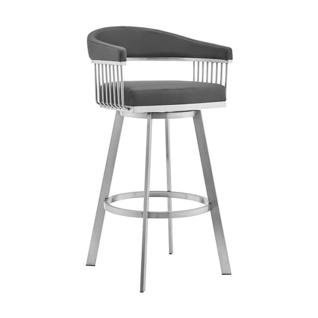 30 in. Chelsea Gray Faux Leather & Brushed Stainless Steel Swivel Bar Stool