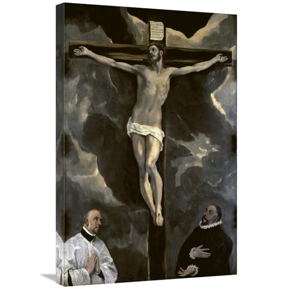 30 in. Christ on the Cross Adored by Two Donors Art Print - El Greco