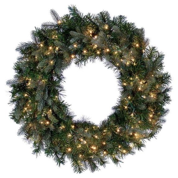 30 in. Douglas Fir 3 mm 200 Warm White Wreath, Green