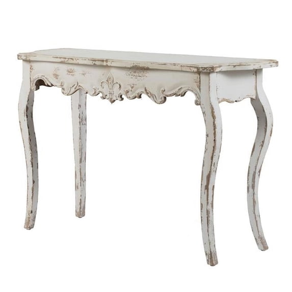 30 in. Fir Wood Rectangle Console Table with Curved Legs, Distressed White