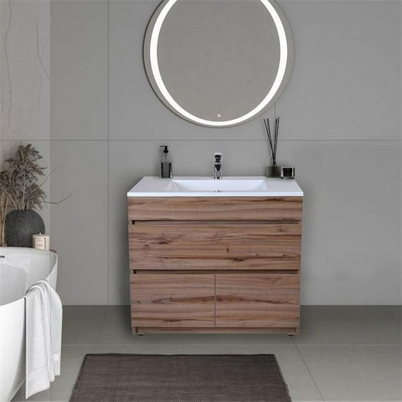 30 in. Free-Standing Single Bathroom Vanity with Soft Closing Drawer, Soft Closing Doors & High Quality Acrylic Vanity Top, Pecan