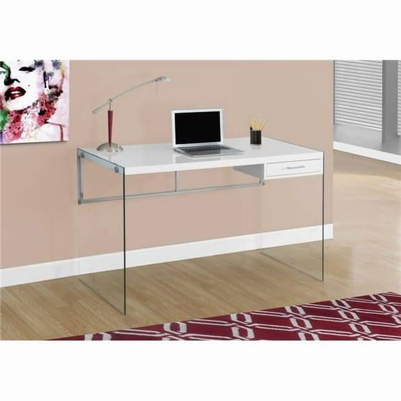 30 in. Glossy White Particle Board & Clear Tempered Glass Computer Desk