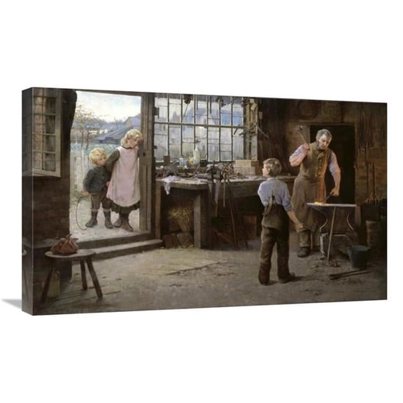 30 in. His First Day at Work - Child Apprentice with Blacksmith Art Print - Hamlet Bannerman