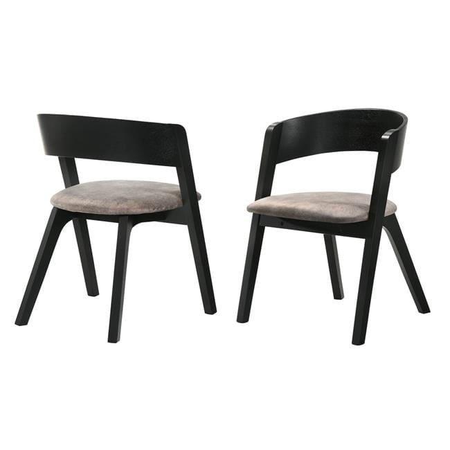 Black Faux Leather and Wood Mid-Century Dining Chairs, Set of 2