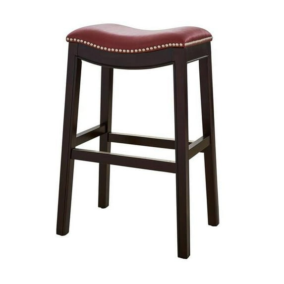 30 in. Julian Bar-Height Wood Barstool with Red Faux-Leather Seat